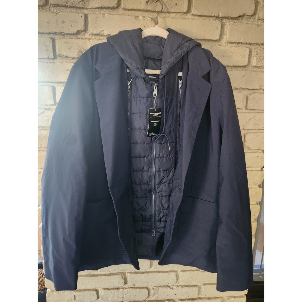 Michael Strahan Mens Water Repellent Hybrid Puffer Hooded Jacket